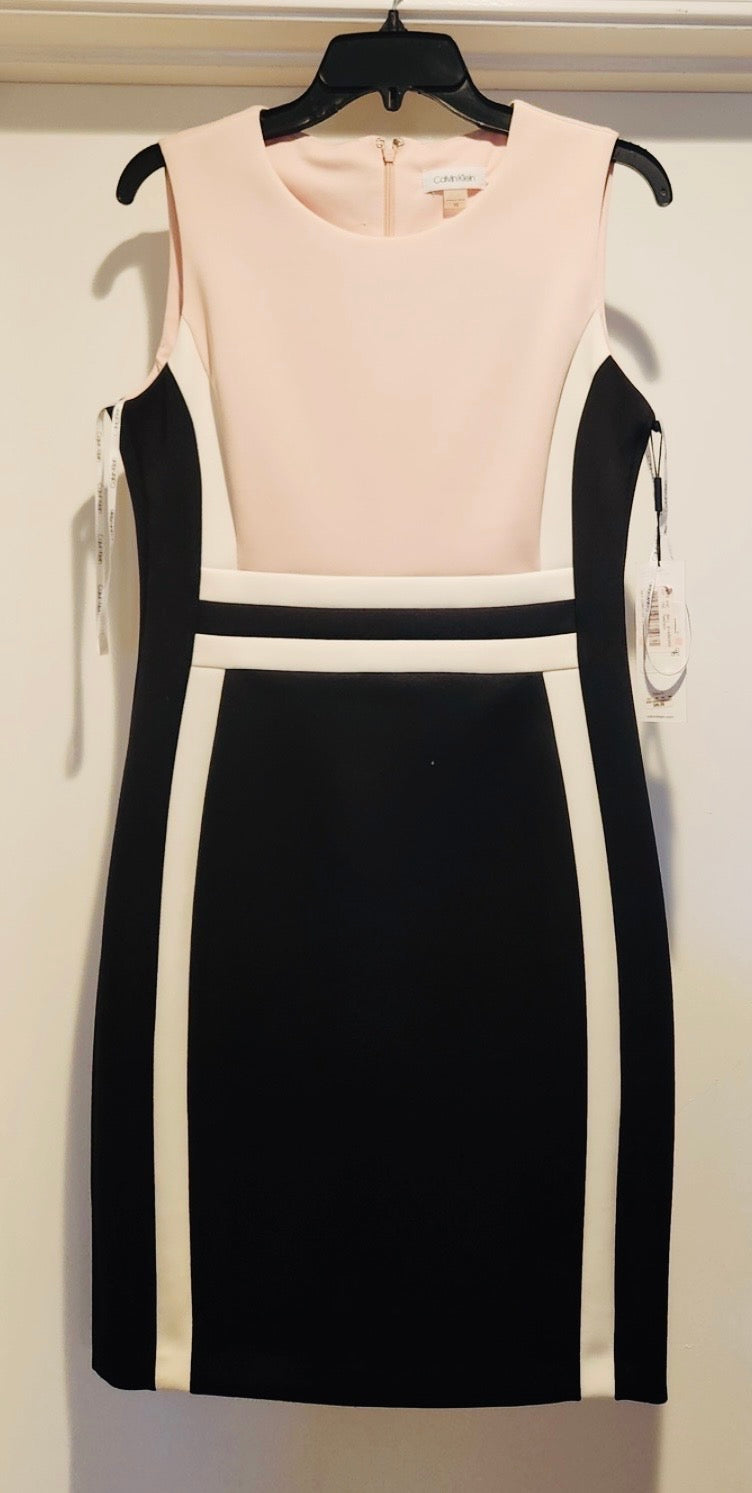 Sophisticated Style Meets Modern Elegance: Calvin Klein Colorblock Sleeveless Scuba Sheath Dress