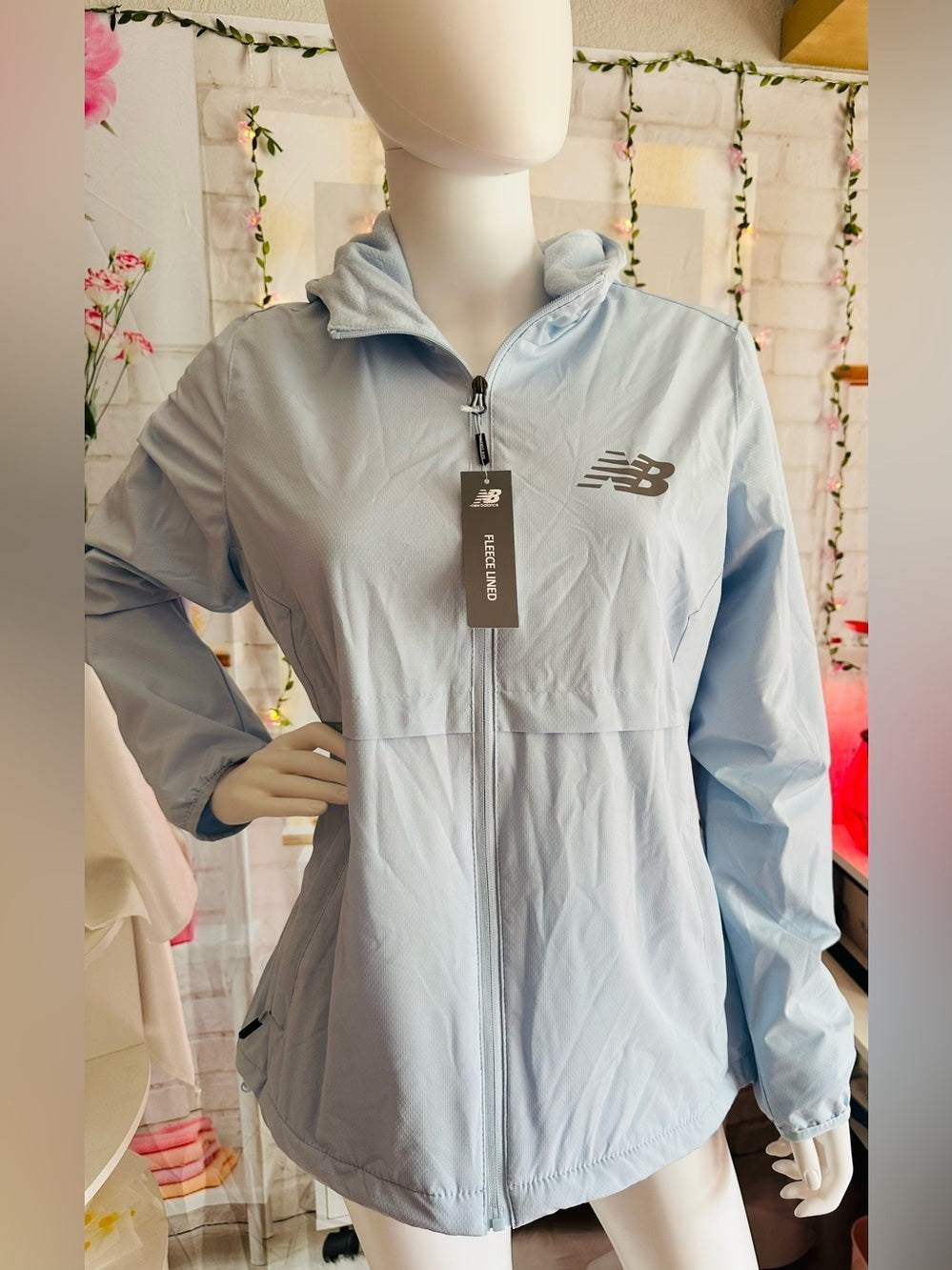 New Balance Blue Fleece Lined Hooded Windbreaker Jacket