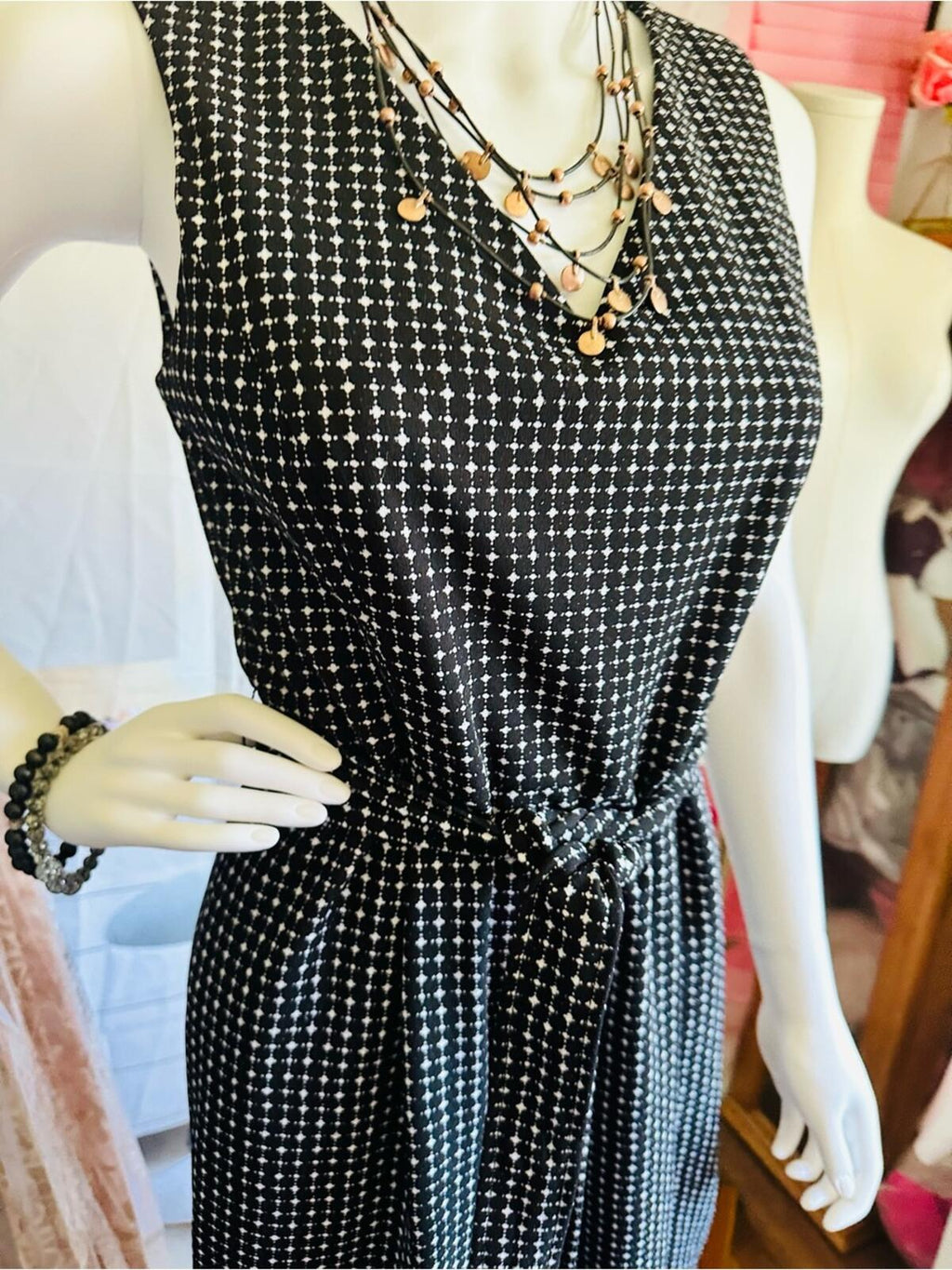 Calvin Klein Wide Leg Belted Geometric Print Jumpsuit