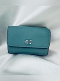 Coach Teal Pebble Leather Small Wallet with Silver 'C' Logo