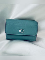 Coach Teal Pebble Leather Small Wallet with Silver 'C' Logo