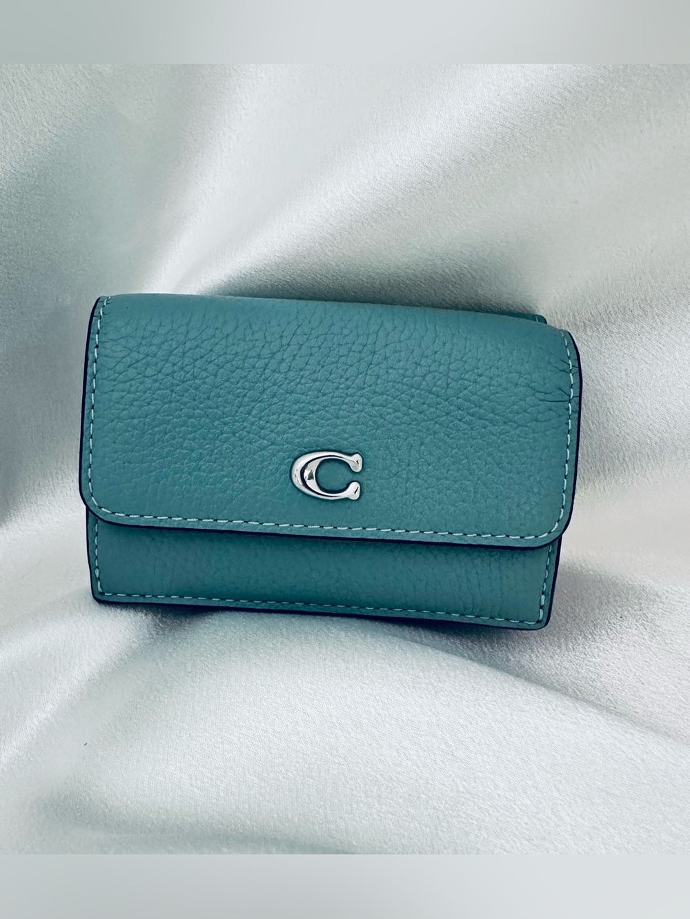 Coach Teal Pebble Leather Small Wallet with Silver 'C' Logo