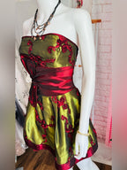 Jessica McClintock Olive & Burgundy Strapless Fit-and-Flare Party Dress