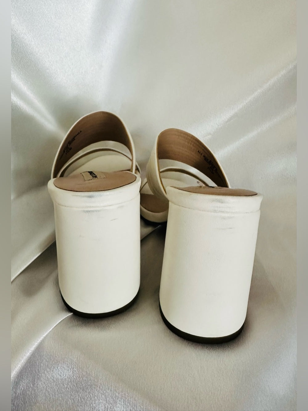 Saks Fifth Avenue Ivory Ribbed Strap Block Heel Mule Sandals
