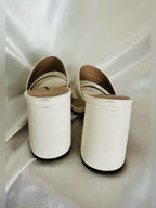 Saks Fifth Avenue Ivory Ribbed Strap Block Heel Mule Sandals