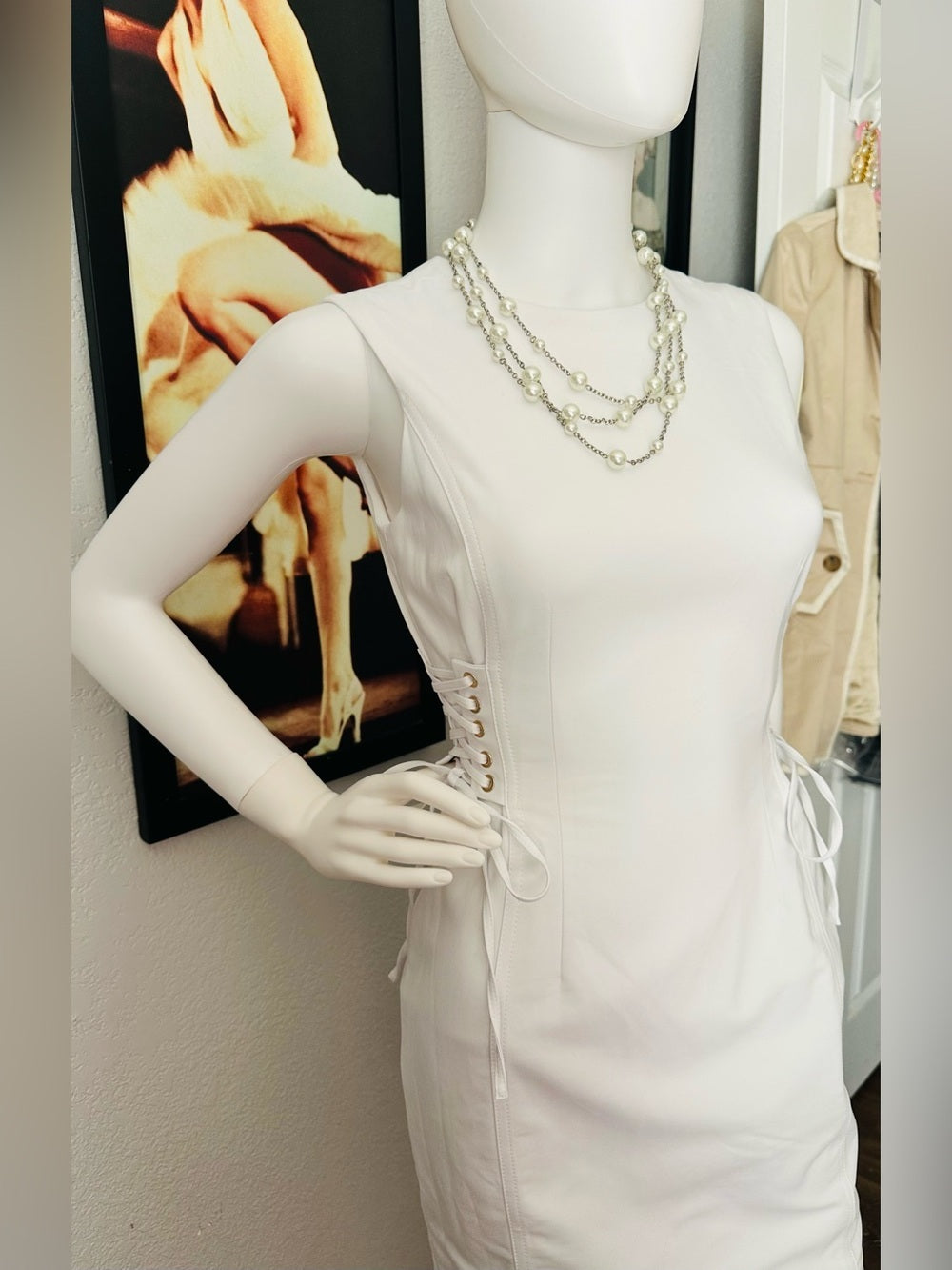 Calvin Klein White Lace-Up Side Sheath Dress