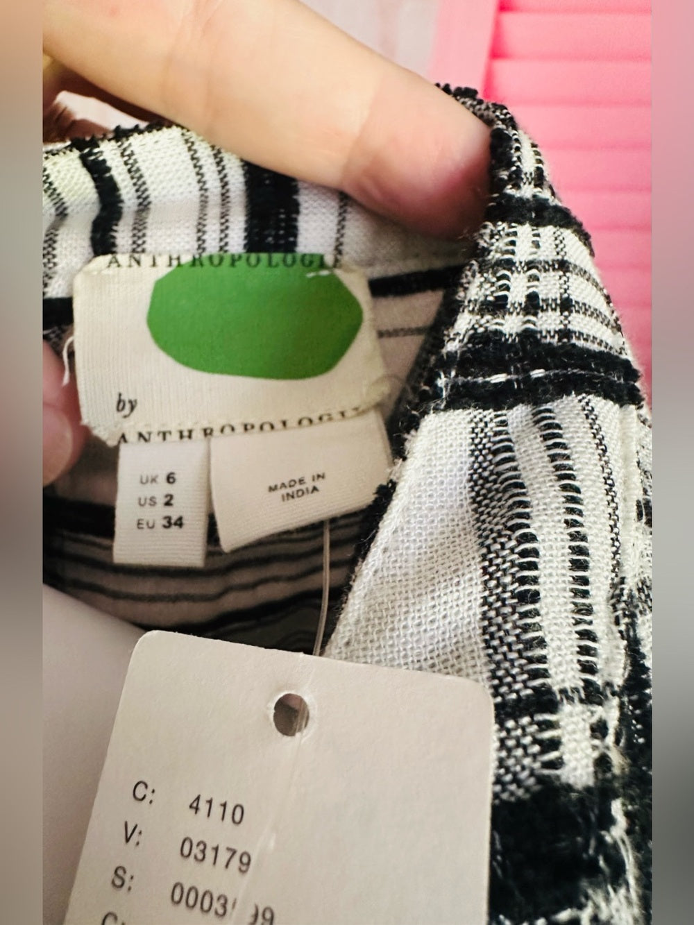 Anthropologie Black & White Plaid Belted Tunic