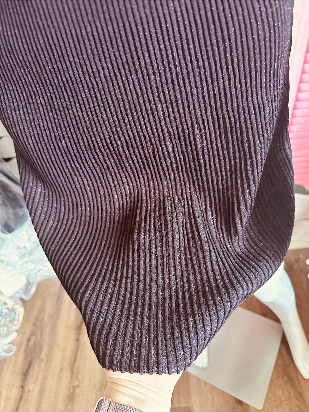 Theory Plaited Sleeveless Ribbed Knit Mock-Neck Dress--Plum
