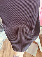 Theory Plaited Sleeveless Ribbed Knit Mock-Neck Dress--Plum