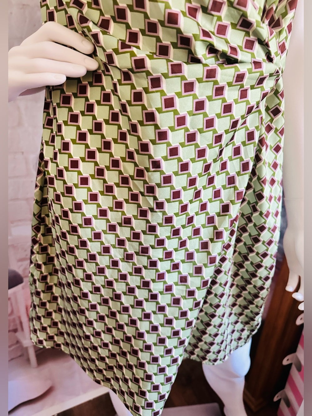 Mango Retro Green & Brown Geometric Mini Dress