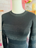 John + Jenn Black Ribbed Metallic-Strip Long-Sleeve Bodycon Dress