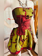 Jessica McClintock Olive & Burgundy Strapless Fit-and-Flare Party Dress