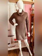Say What? Brown Cowl Neck Ribbed Sweater Dress