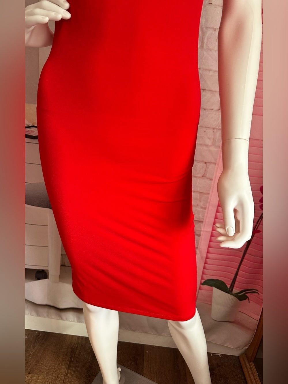 Forever 21 Red Cowl Neck Bodycon Midi Slip Dress