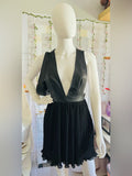 Forever 21 Black Faux Leather Plunge Pleated Mini Dress