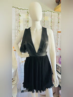 Forever 21 Black Faux Leather Plunge Pleated Mini Dress