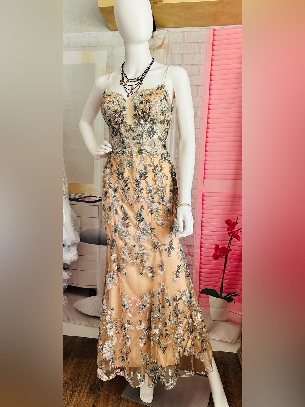 Mac Duggal Embroidered Floral Trumpet Gown