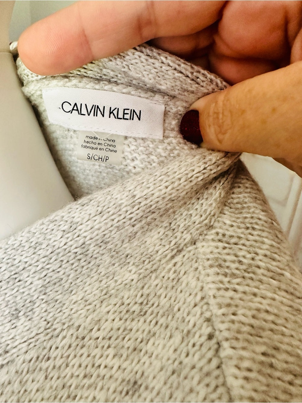 Calvin Klein Cream Tie-Neck Cable Knit Long Sleeve Dress