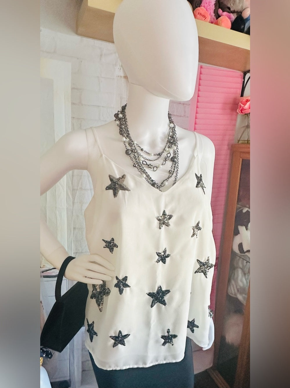 Two by Vince Camuto White Star Sequin Camisole