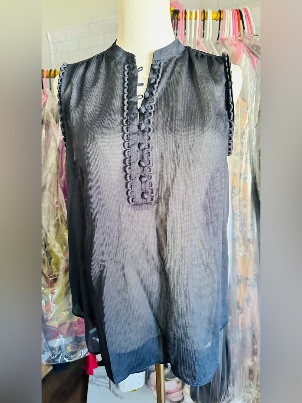 Ann Taylor Black Sheer Sleeveless Blouse
