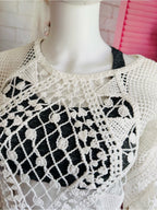 Ella Moss White Open Knit Crochet Boho Long Sleeve Sweater