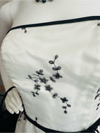Jessica McClintock White Strapless Dress with Black Floral Embroidery