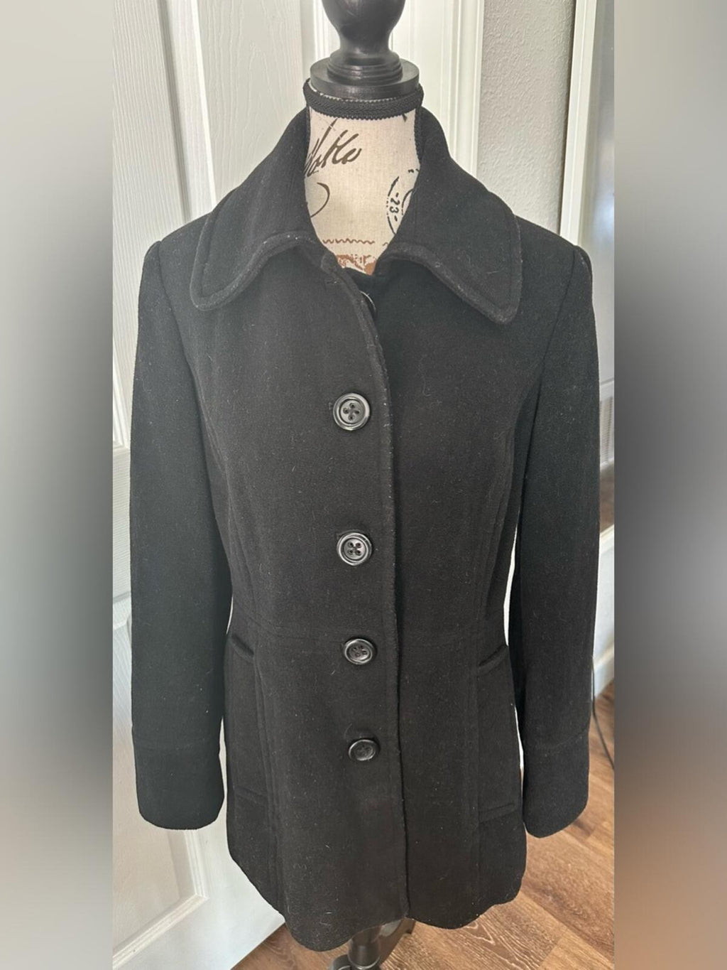 Fog by London Fog Black Wool Blend Pea Coat