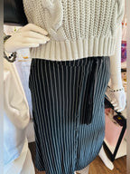 Reserved Black White Pinstripe Belted Button Front Midi Skirt EU 34