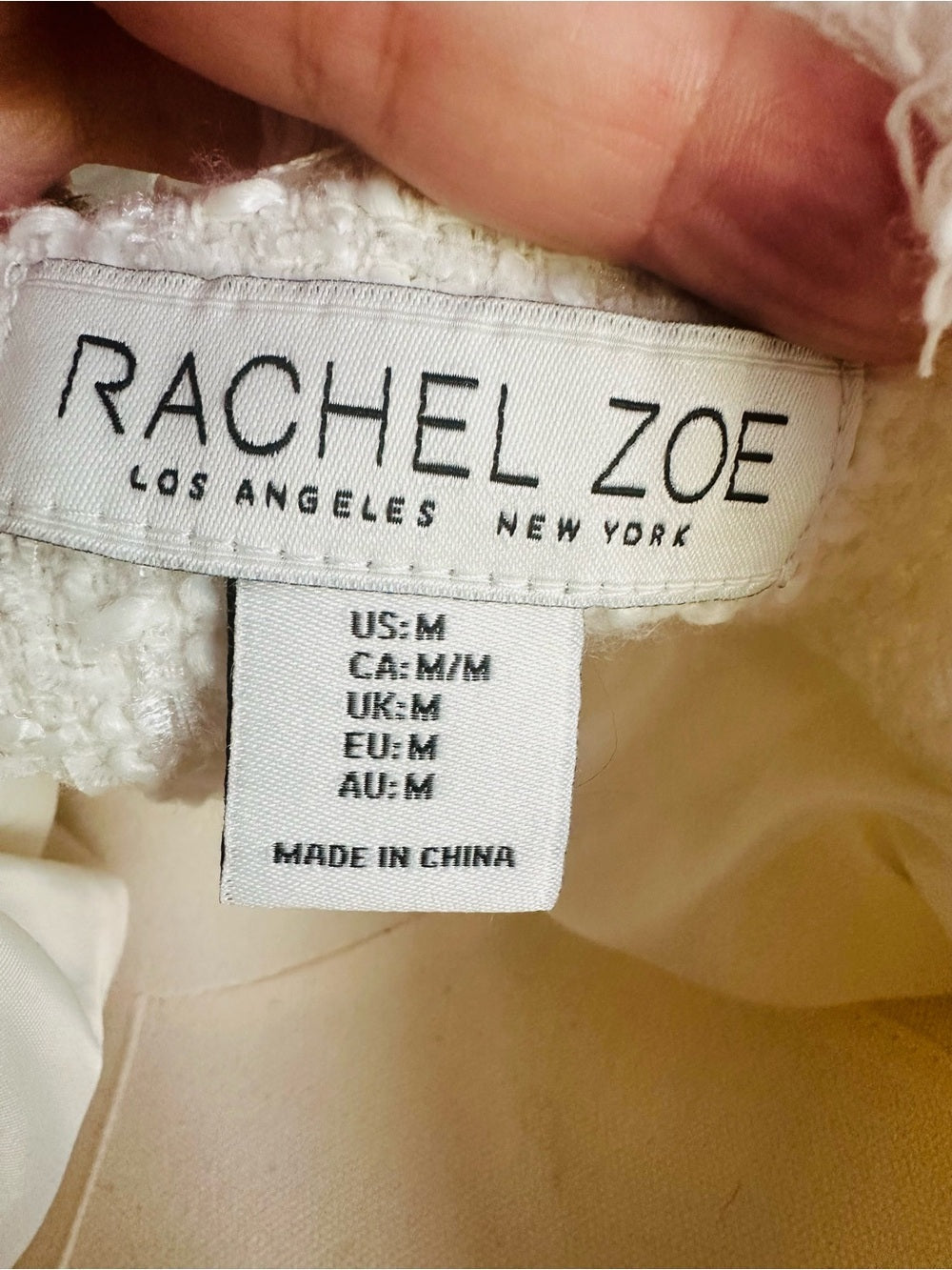 Rachel Zoe Ivory Tweed Fringe Gold Button Blazer