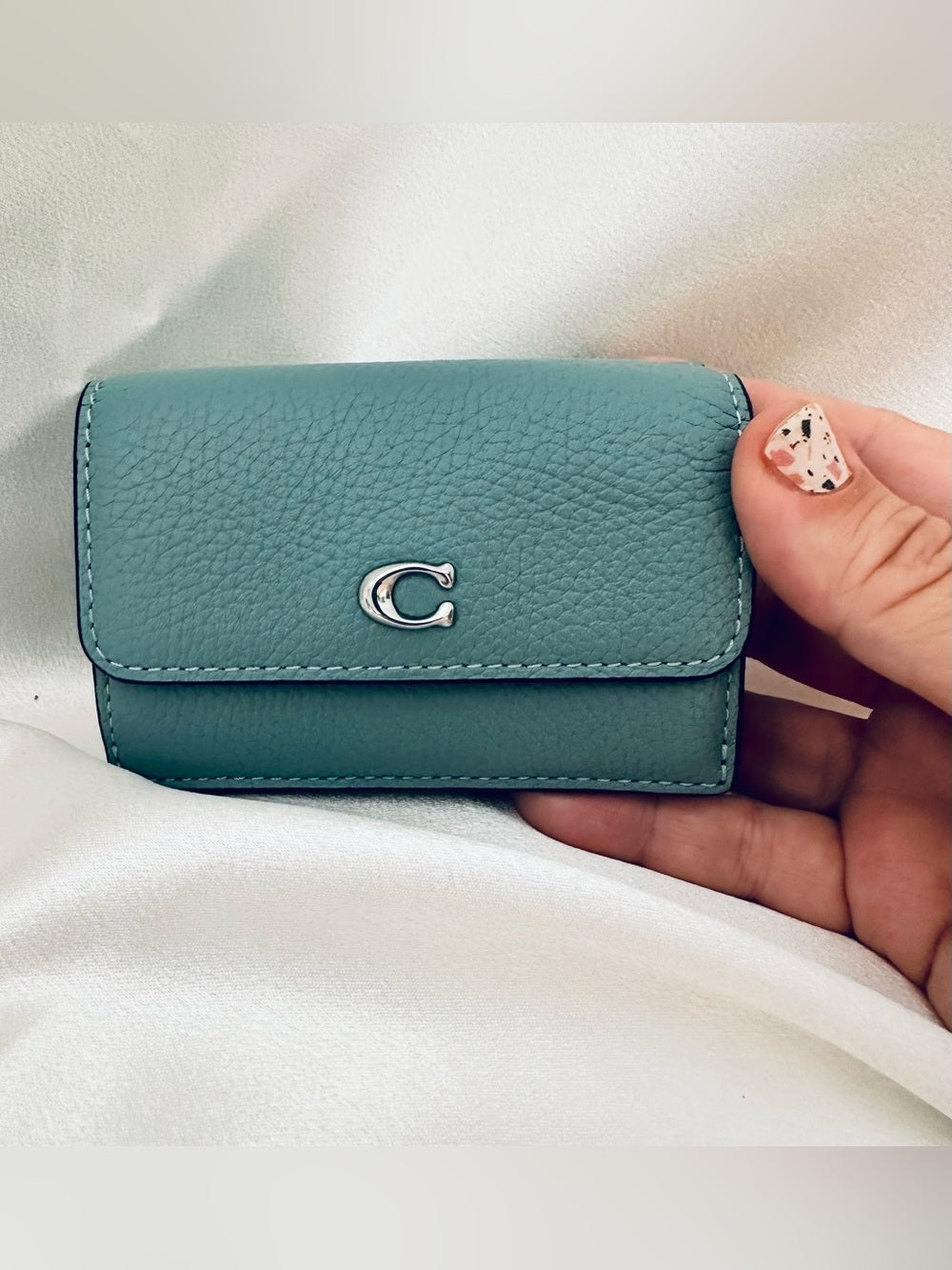 Coach Teal Pebble Leather Small Wallet with Silver 'C' Logo