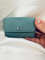 Coach Teal Pebble Leather Small Wallet with Silver 'C' Logo