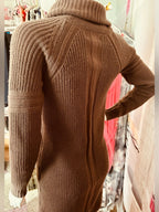 Say What? Brown Cowl Neck Ribbed Sweater Dress
