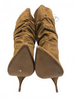 Genuine Suede Slouchy Pointed Toe Heel Boots in Olive Green