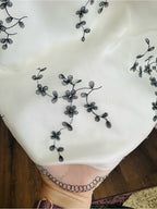 Jessica McClintock White Strapless Dress with Black Floral Embroidery