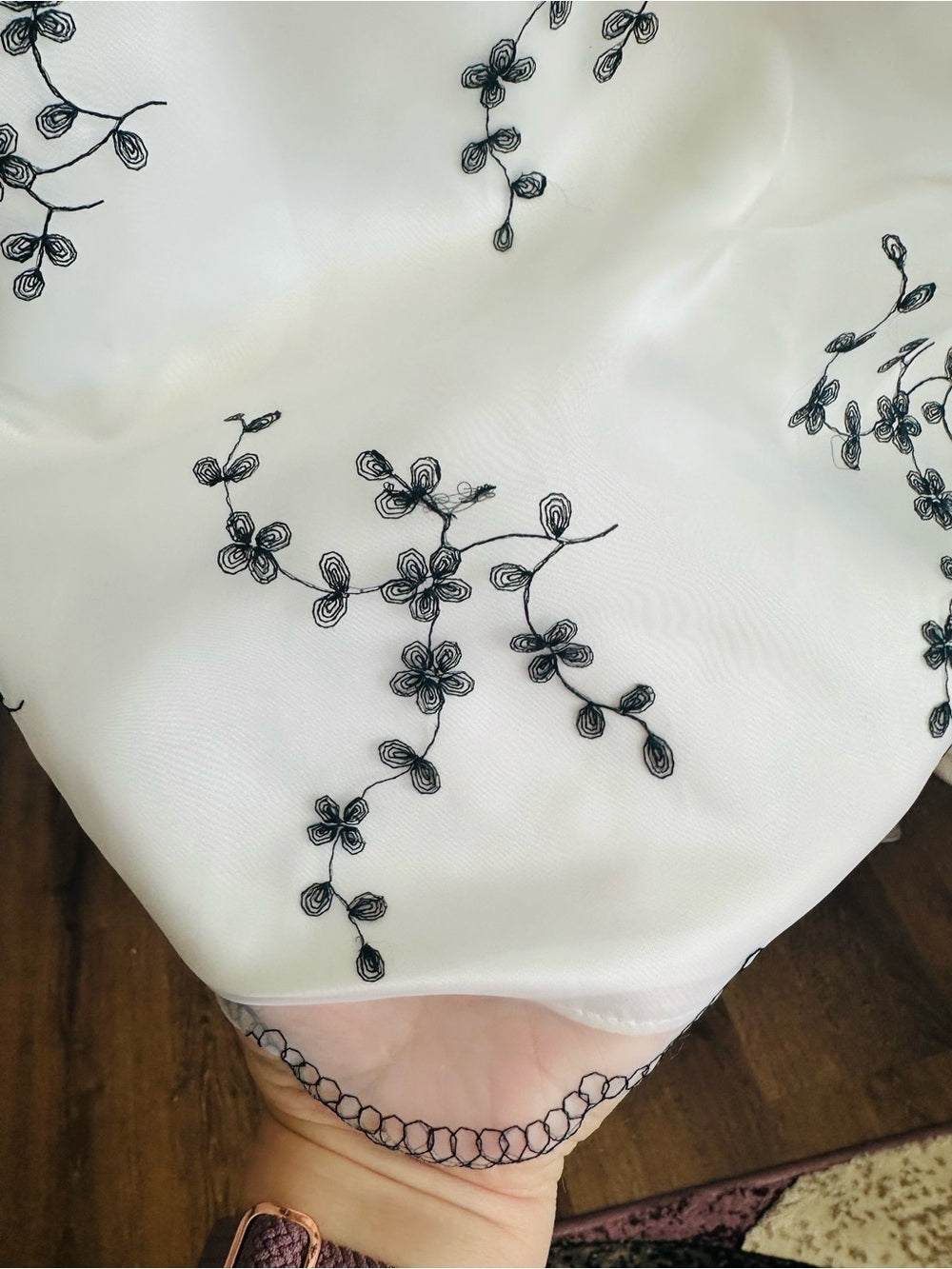 Jessica McClintock White Strapless Dress with Black Floral Embroidery