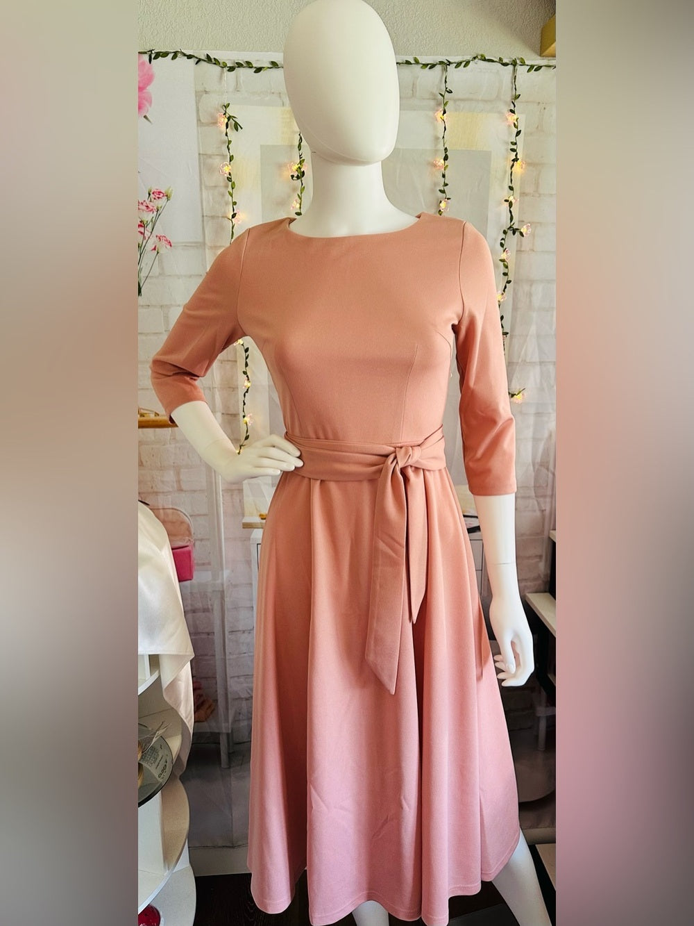 Dress Tells Dusty Rose Pink Belted A-Line Midi Dress