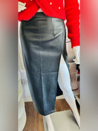 Forever 21 Black Faux Leather Maxi Skirt with High Side Slit