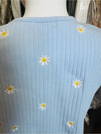 Btween Girls Blue Daisy Ribbed Dress & Matching Tie-Front Shrug Set