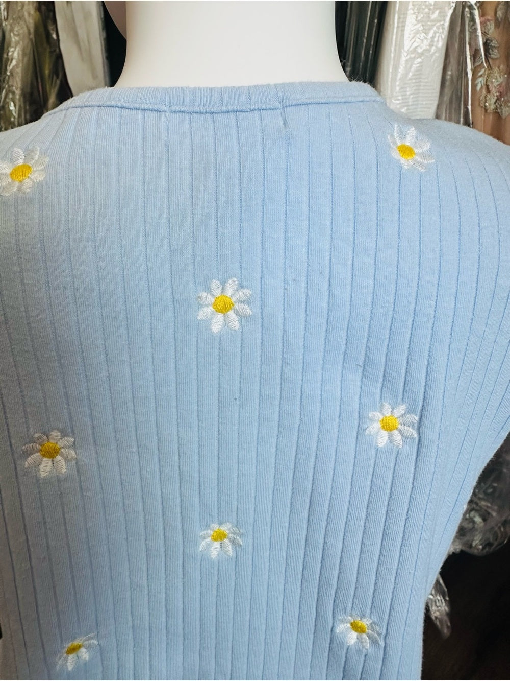 Btween Girls Blue Daisy Ribbed Dress & Matching Tie-Front Shrug Set