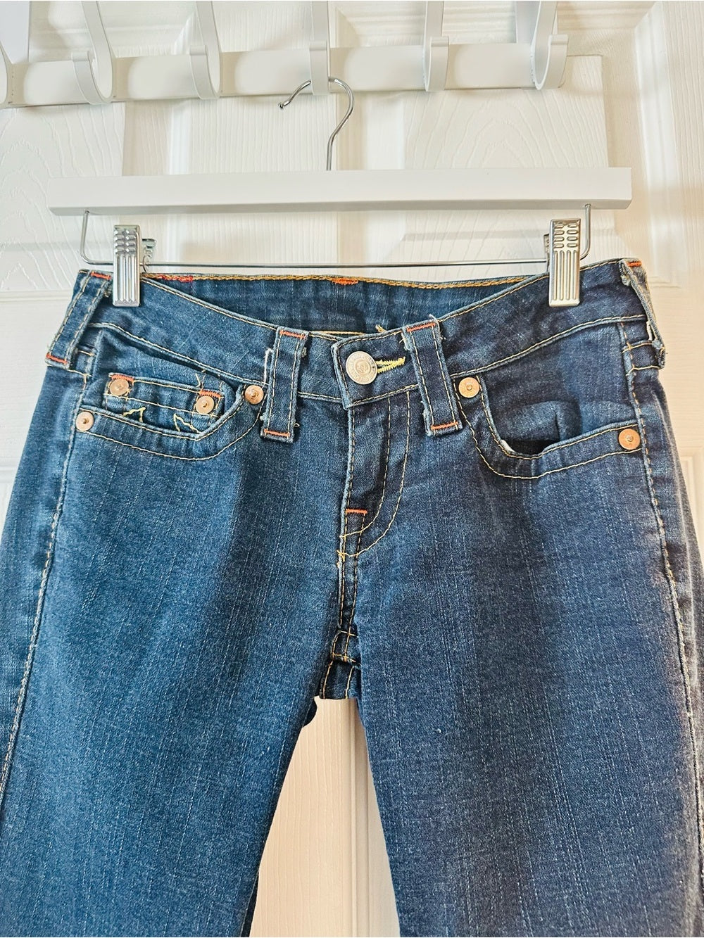 True Religion Johnny Straight Leg Jeans Dark Wash Low Rise Stretch