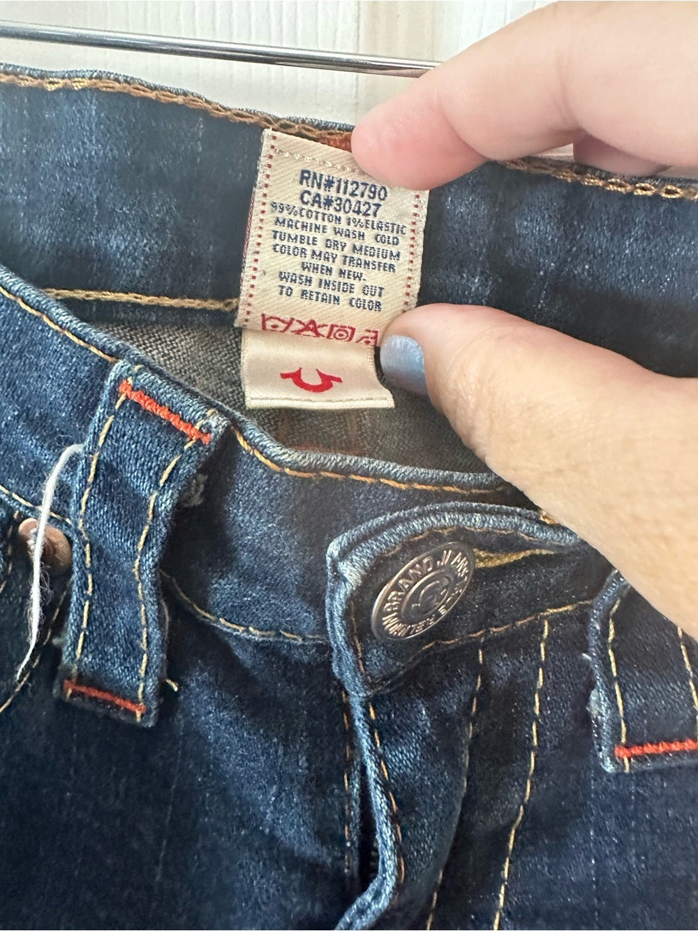 True Religion Johnny Straight Leg Jeans Dark Wash Low Rise Stretch