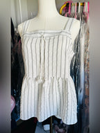 Banana Republic White & Gray Striped Sleeveless Peplum Tank Top