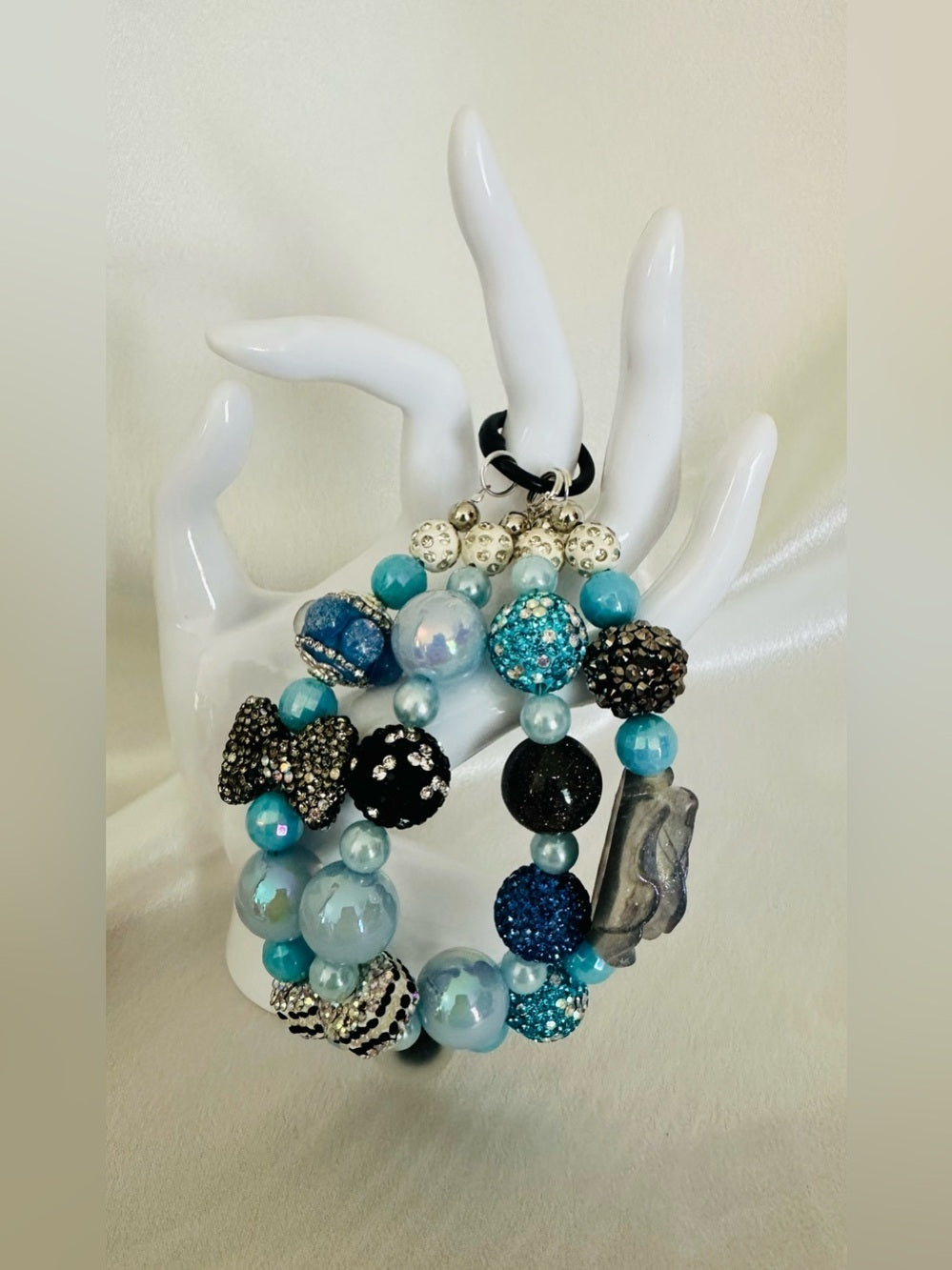 Turquoise Blue Rhinestone Beaded Purse Charm Floral Bag Accessory