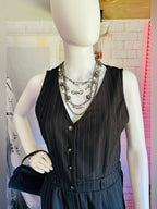 Monteau Black Pinstripe Sleeveless Wide Leg Jumpsuit