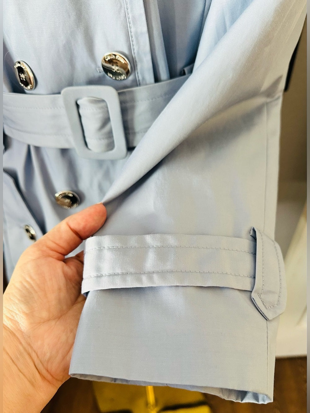 Calvin Klein Light Blue Belted Double Breasted Trench Coat