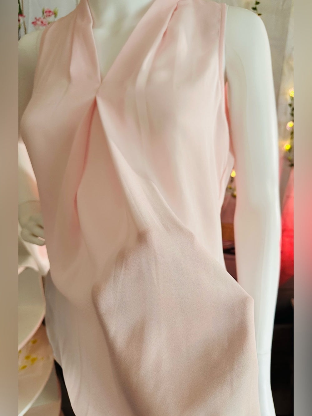 Vince Camuto Blush Pink Sleeveless V Neck Draped Blouse