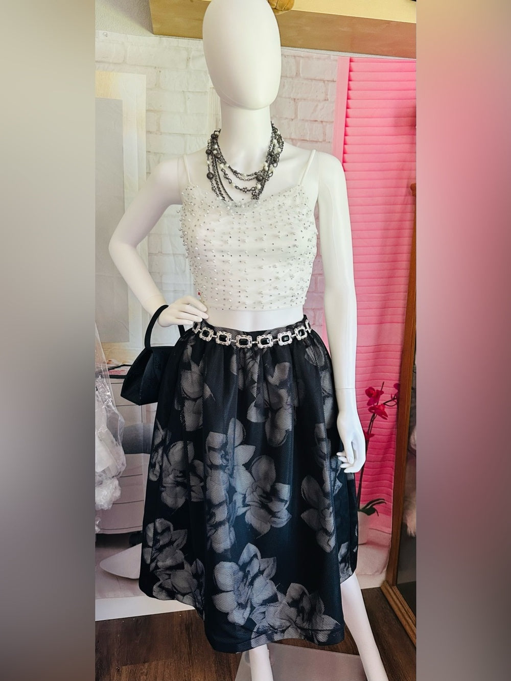Forever 21 Black Mesh Floral Midi Skirt