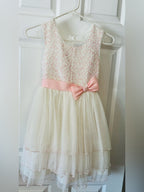 Jona Michelle Pink Sequin Bodice Ivory Tulle Dress with Bow