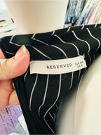Reserved Black White Pinstripe Belted Button Front Midi Skirt EU 34