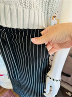 Reserved Black White Pinstripe Belted Button Front Midi Skirt EU 34
